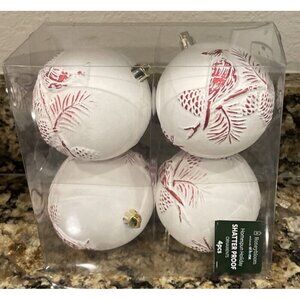 Cardinal Red Bird Pinecone Branch Round Ball Holiday Ornament NEW 4 Piece Rustic